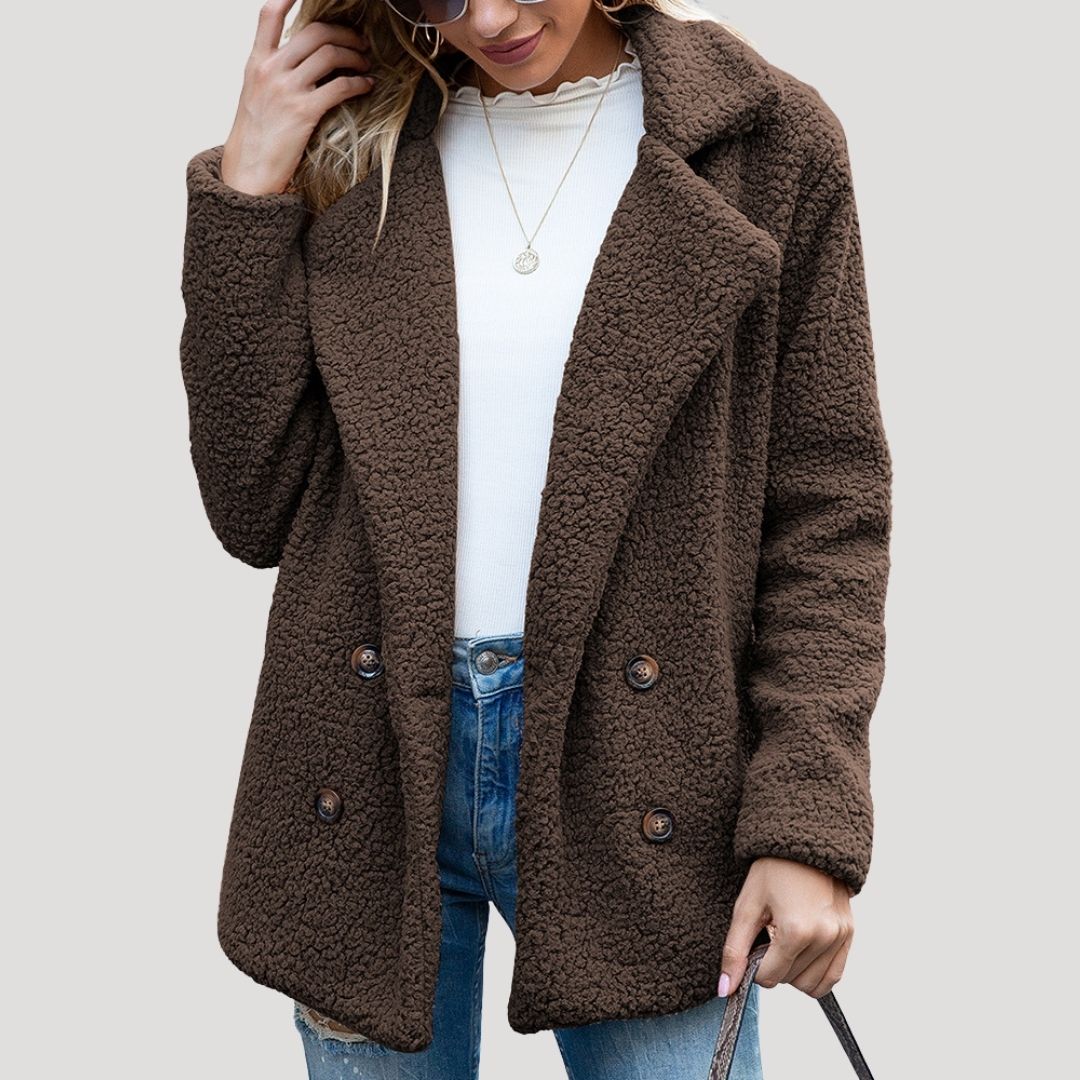 Women’s teddy fleece double breasted winter jacket