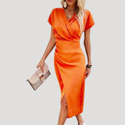 Women’s wrap v neck short sleeve midi dress