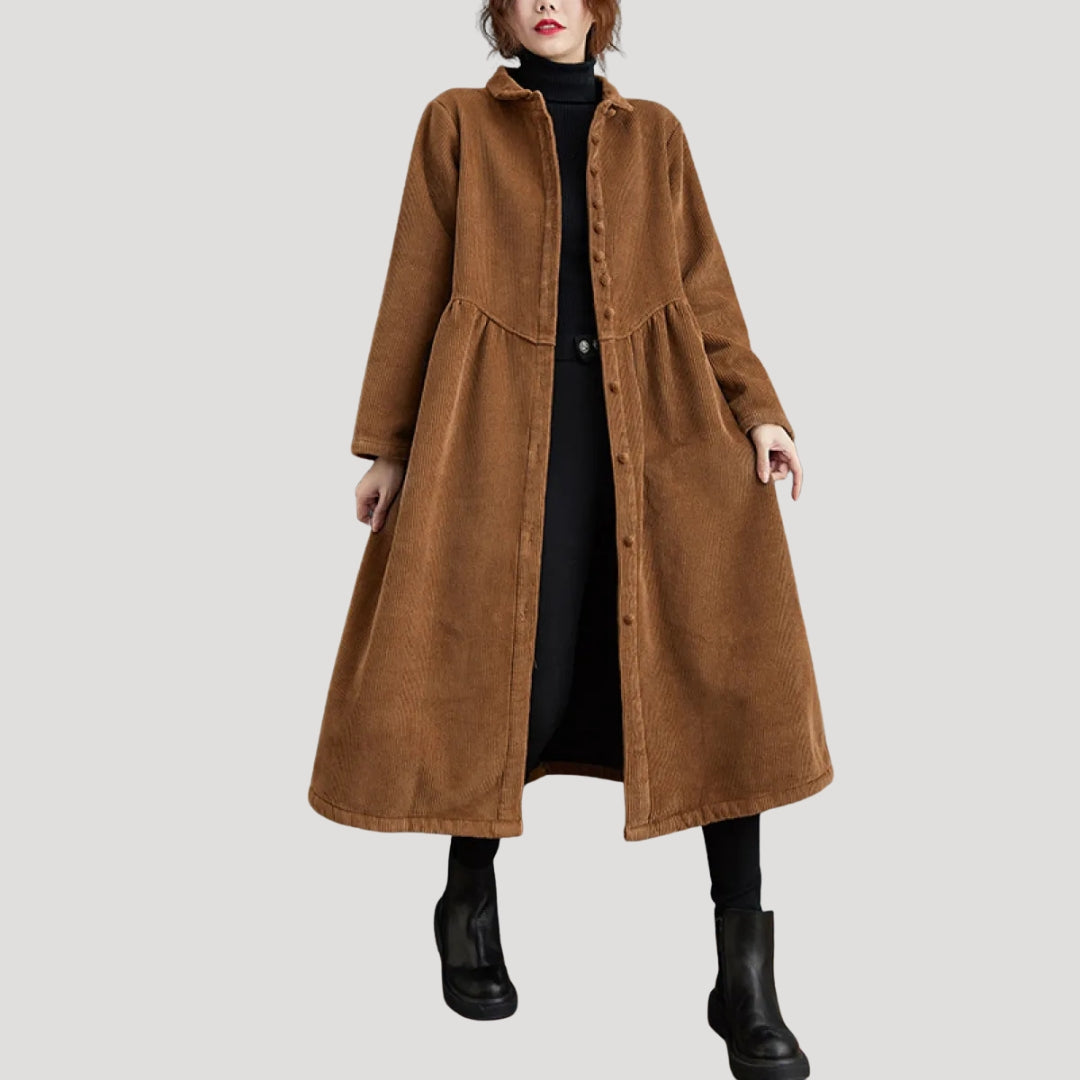 Women’s long button front midi swing coat