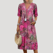 Women’s v neck printed short sleeve midi dress