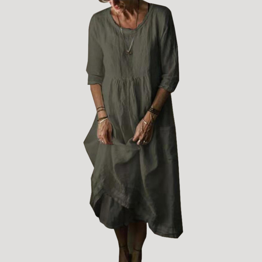Women’s linen long sleeve smock midi dress