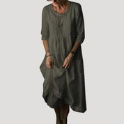 Women’s linen long sleeve smock midi dress