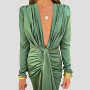 Women’s ruched draped v neck midi dress