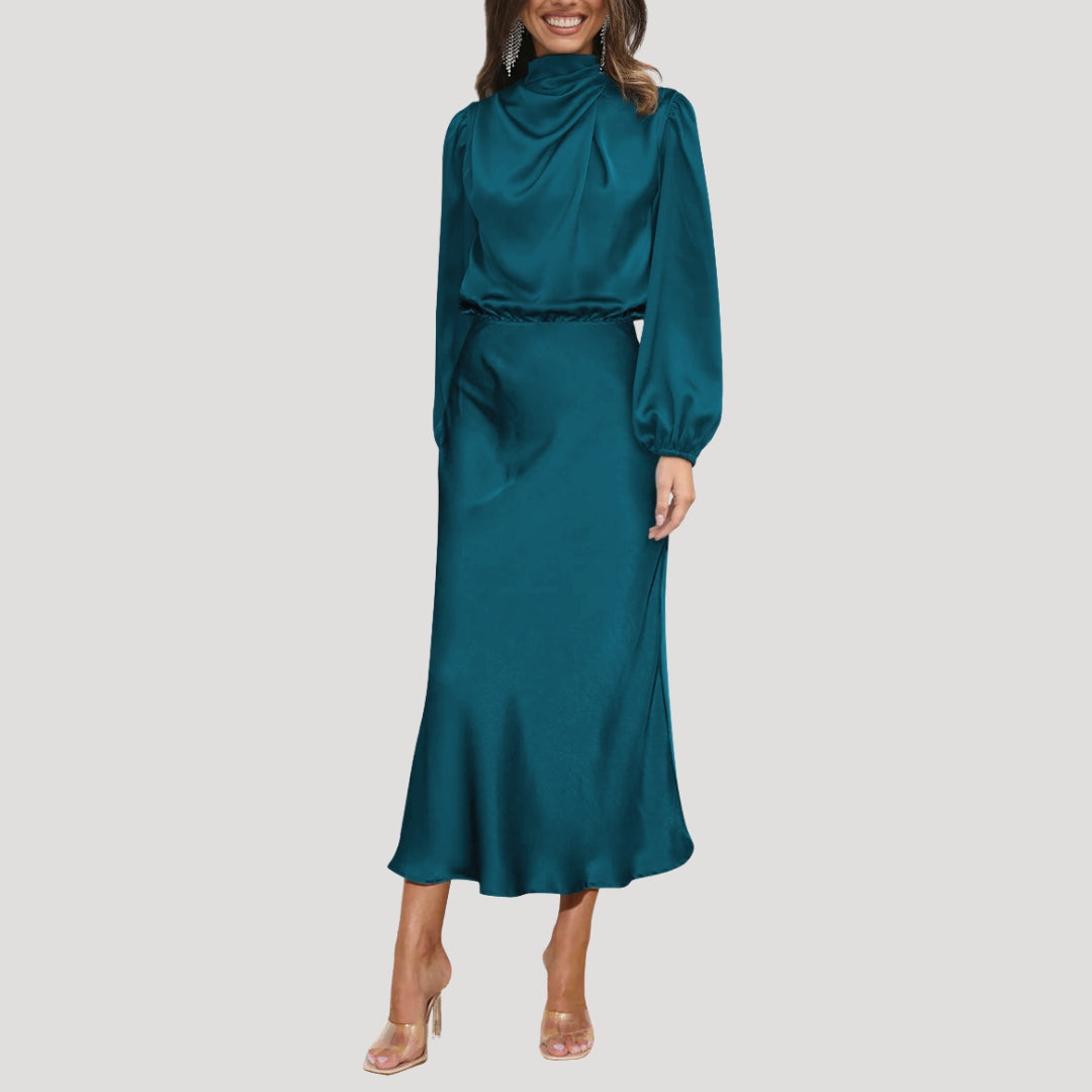 Women’s satin midi dress with long sleeves