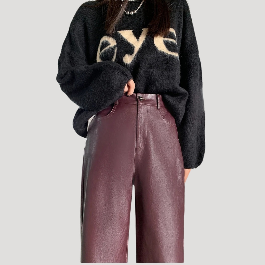 Women’s faux leather trousers high waisted straight leg