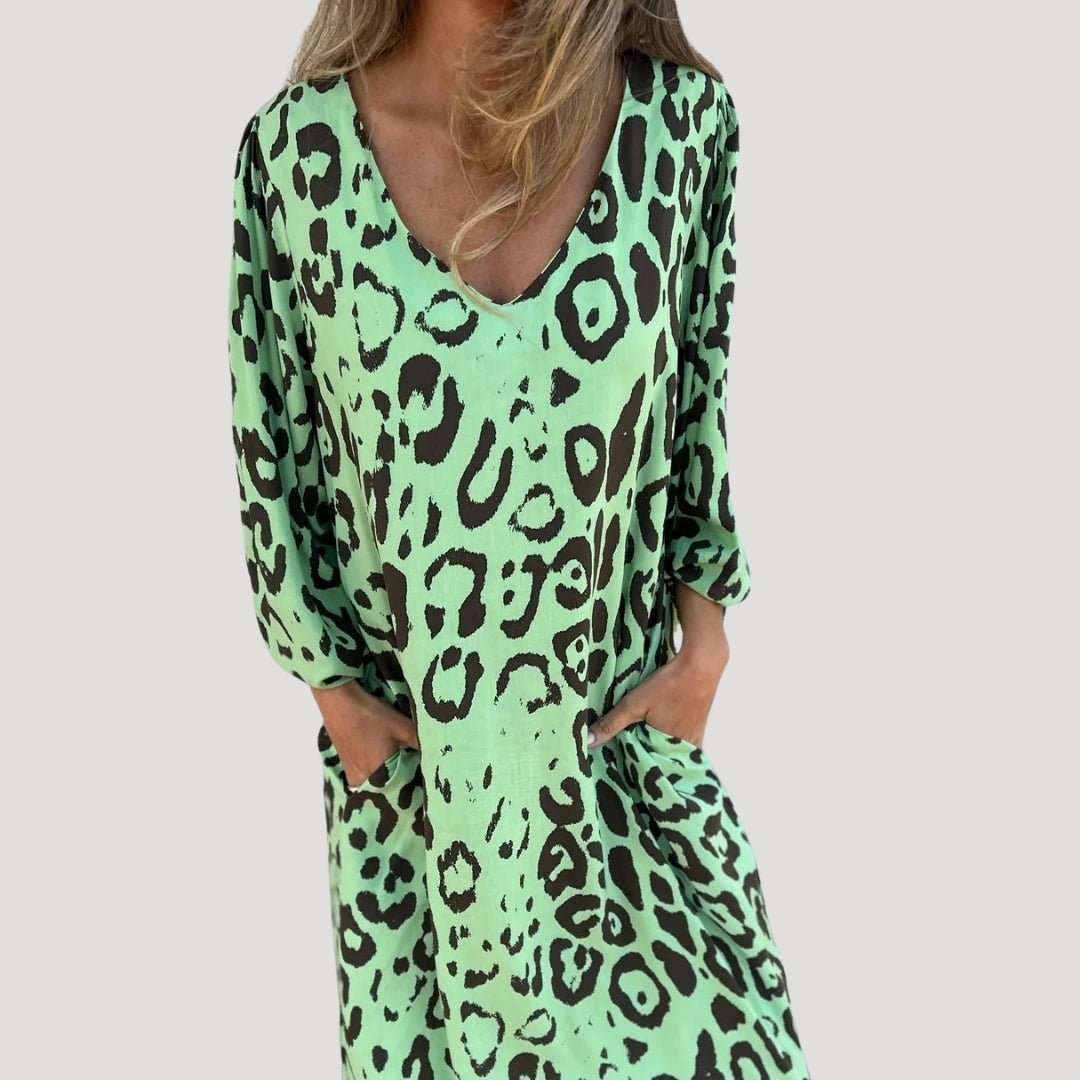 Women’s leopard print summer v neck maxi dress