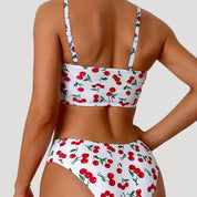 Cherry print high-waist bikini set