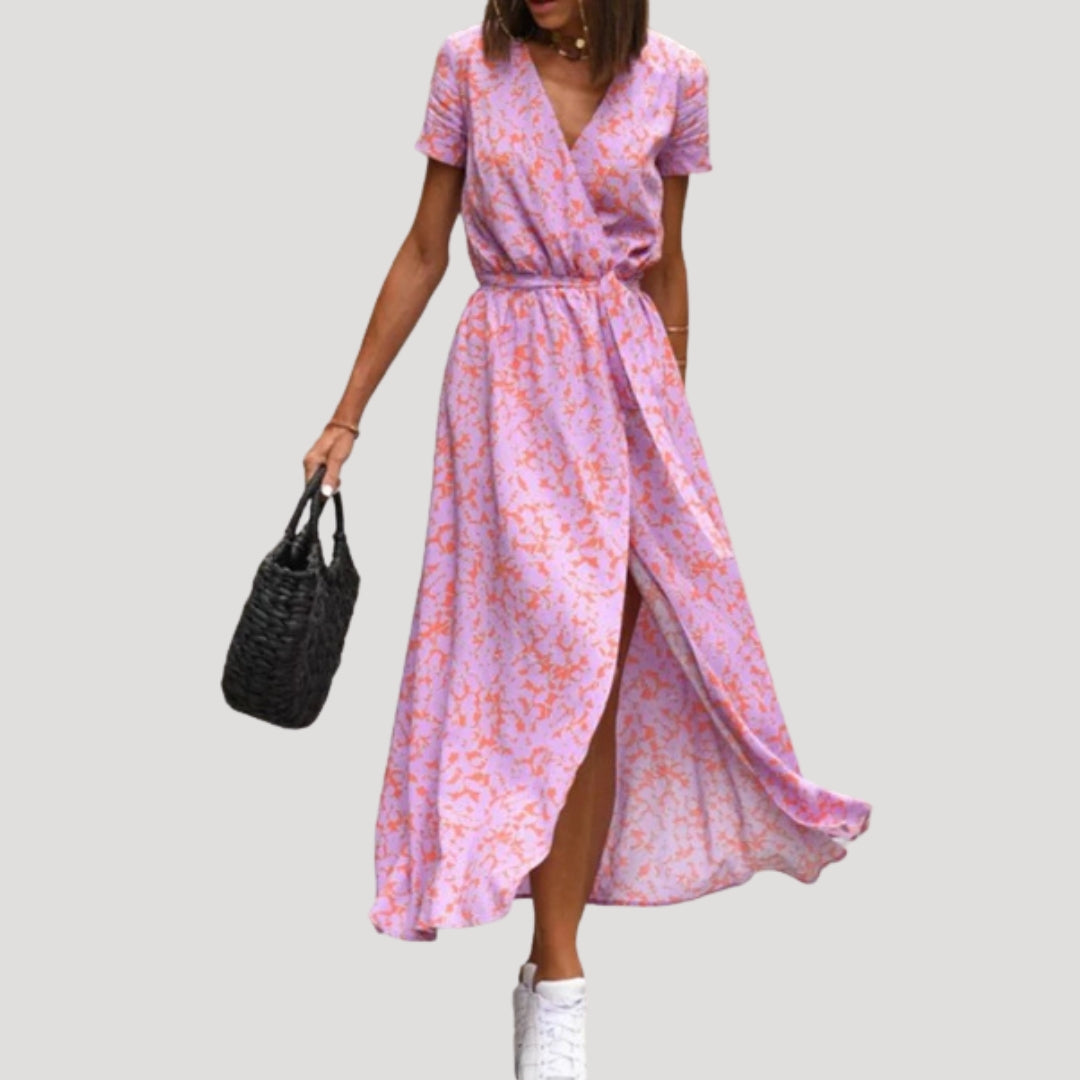 Women’s wrap midi dress with short sleeves