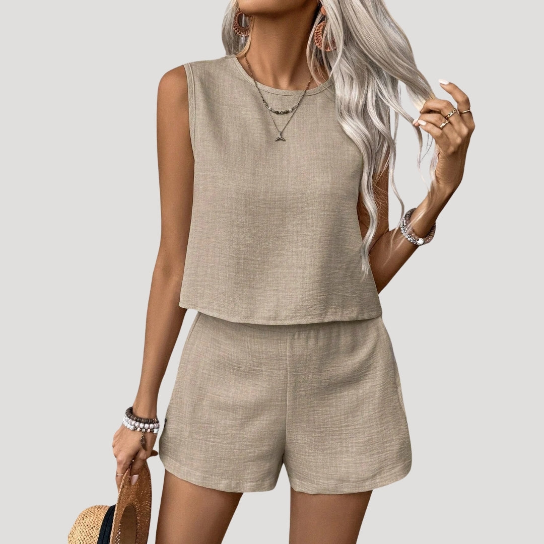 Women’s linen summer co ord set two piece shorts