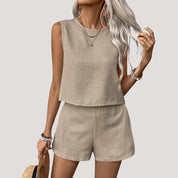 Women’s linen summer co ord set two piece shorts