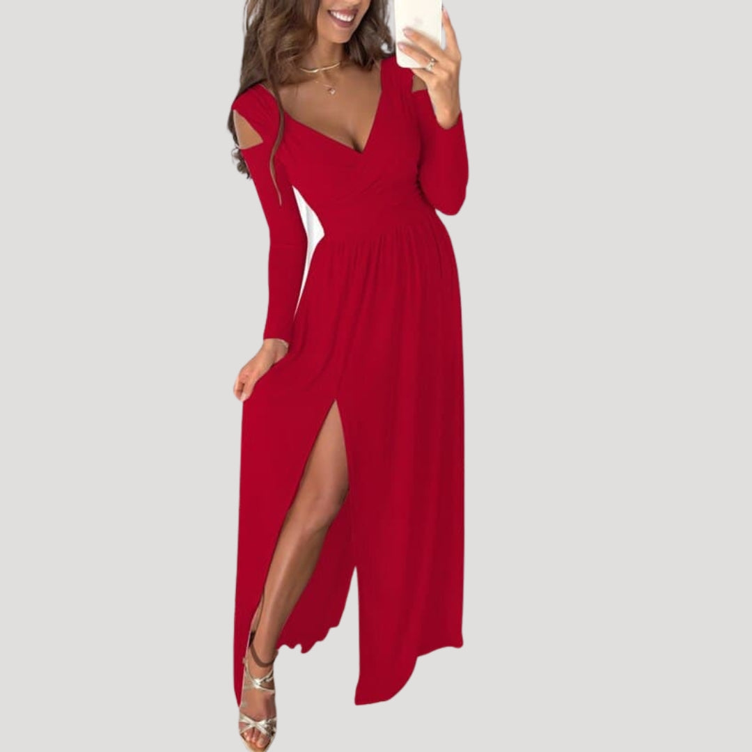 Women’s long sleeve wrap maxi wedding guest dress