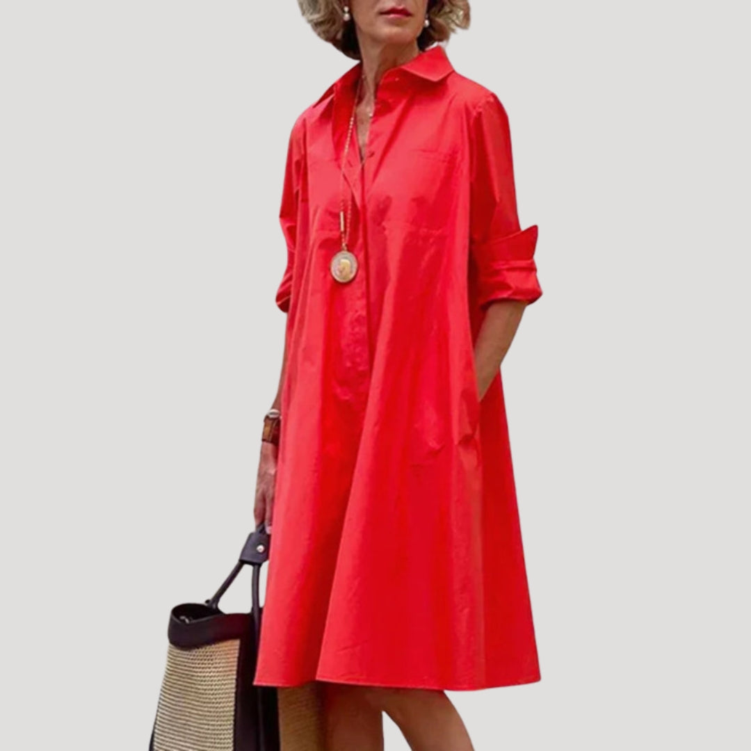 Women’s long sleeve button front midi shirt dress