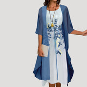 Women’s chiffon floral layered midi wedding guest dress