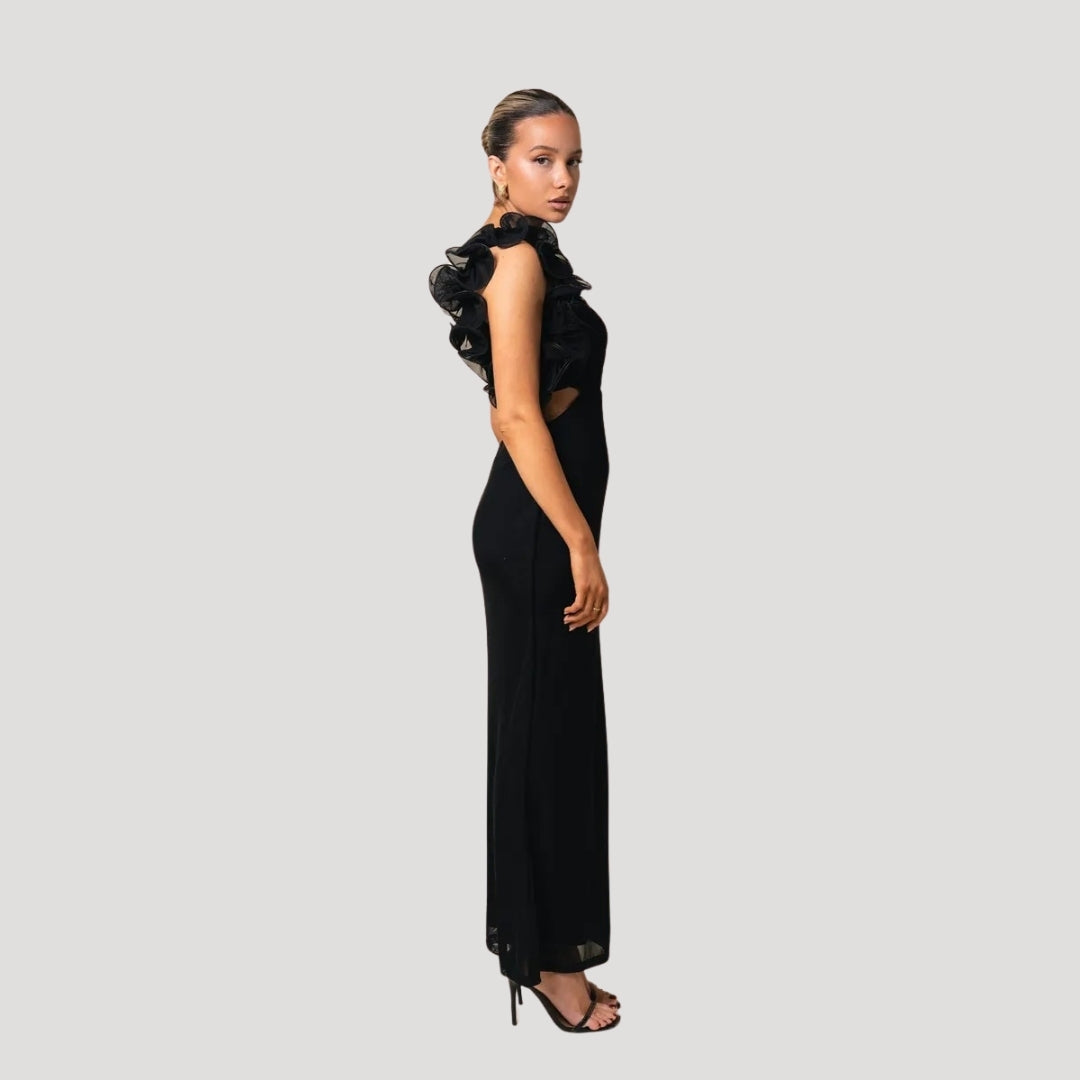 Women's one shoulder ruffle maxi wedding guest dress
