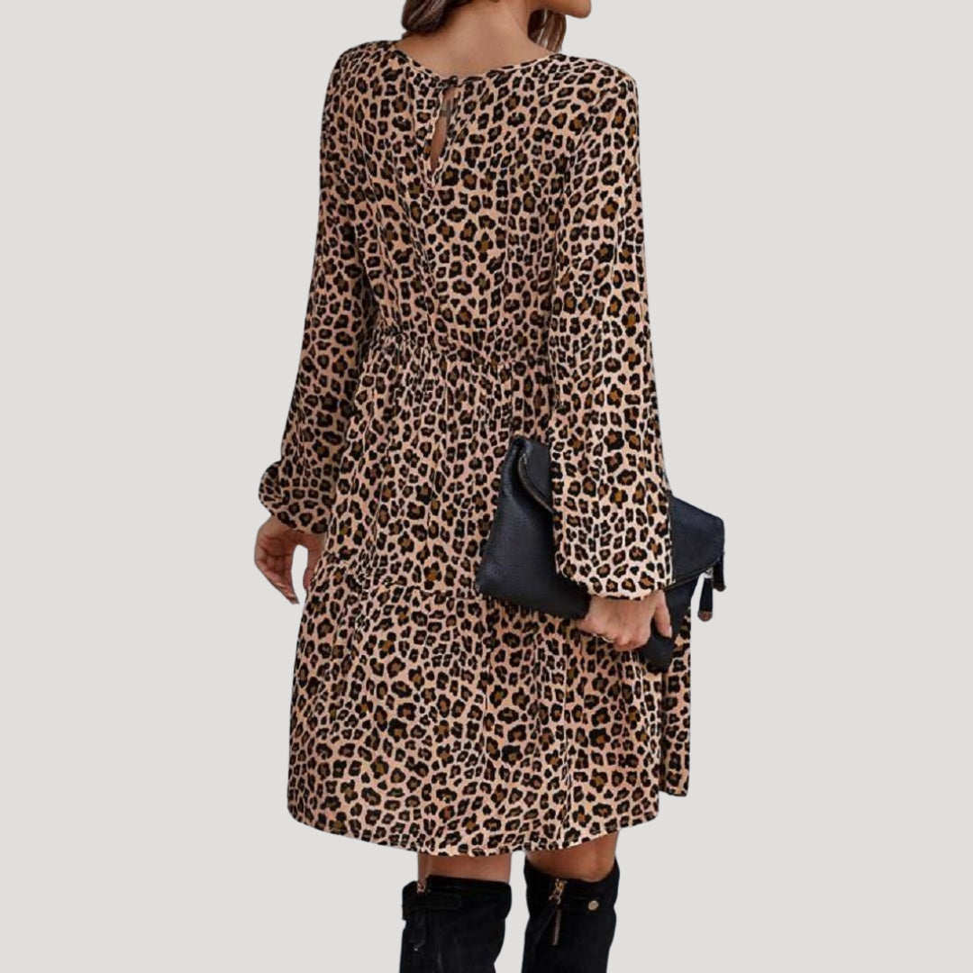 Women’s leopard print long sleeve smock mini dress