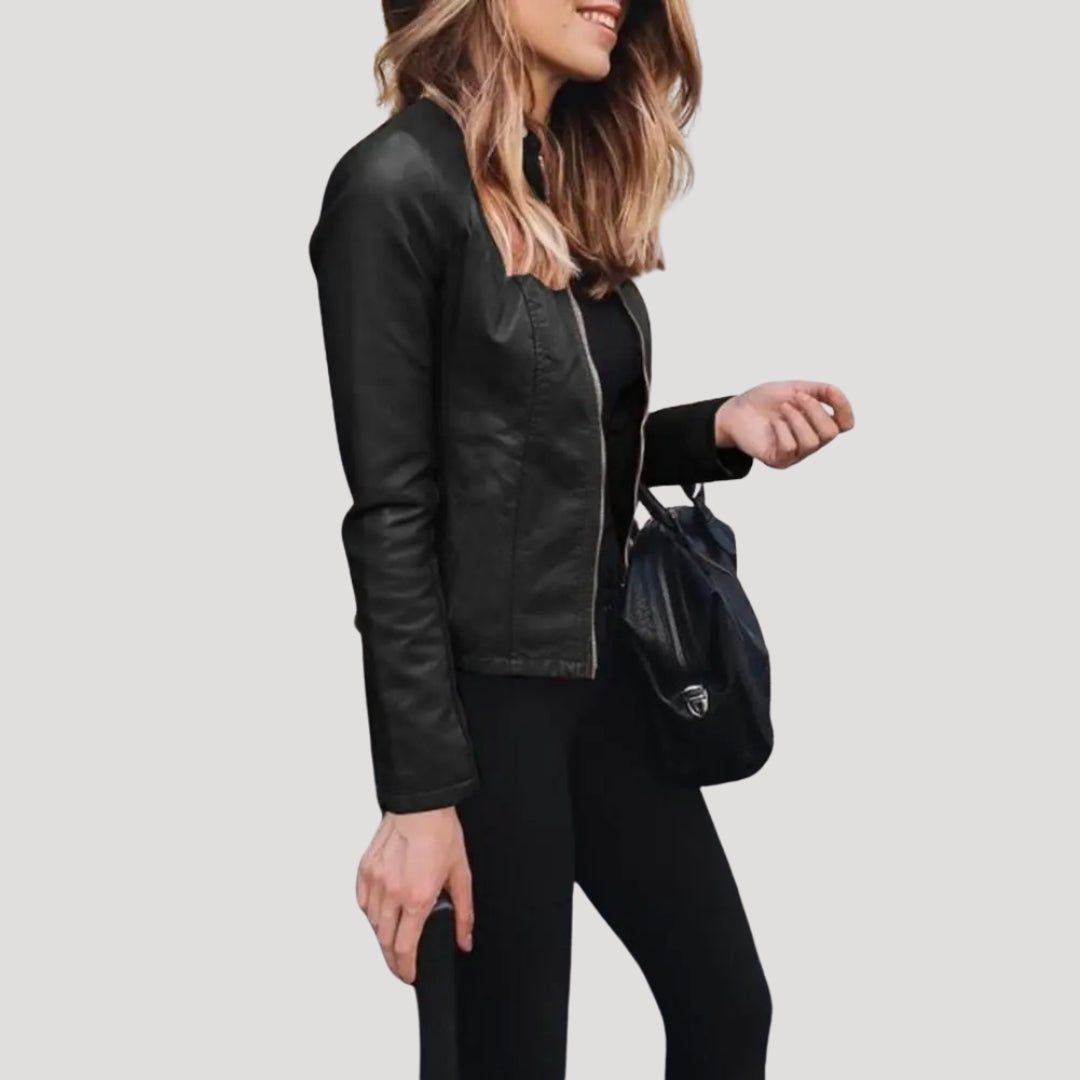 Women’s lightweight summer jacket faux leather zip up