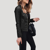 Women’s lightweight summer jacket faux leather zip up