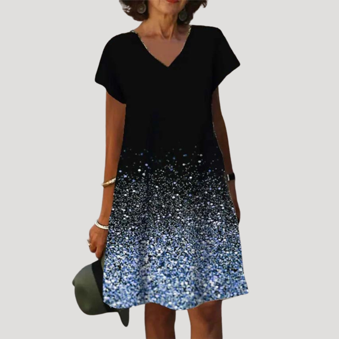 Women’s short sleeve v neck printed midi dress