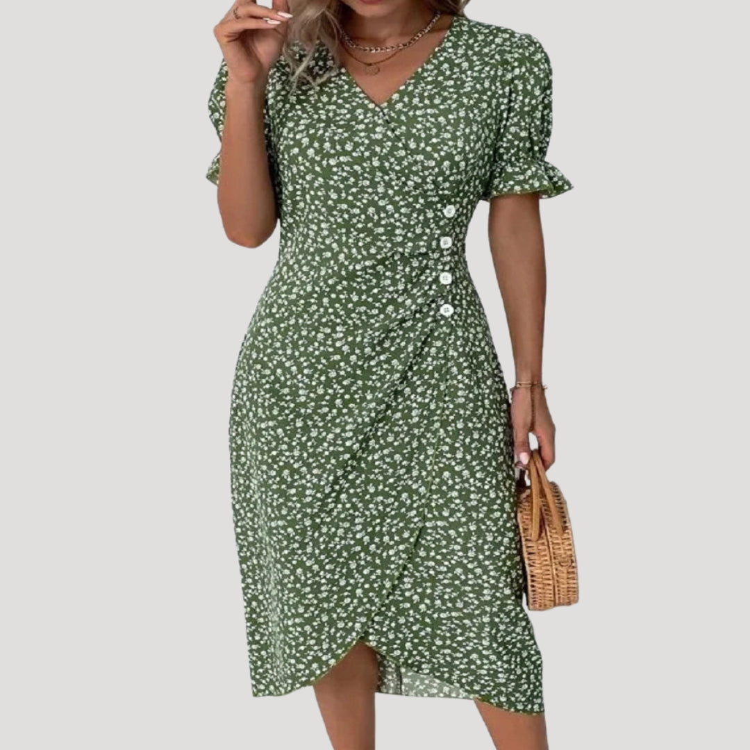 Women’s floral wrap v neck midi dress
