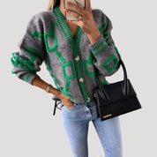 Women’s chunky knit oversized graphic button up cardigan