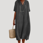 Women’s linen v neck short sleeve midi dress