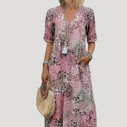 Women’s v neck printed short sleeve midi dress