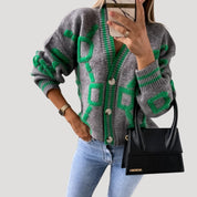 Women’s chunky knit oversized graphic button up cardigan