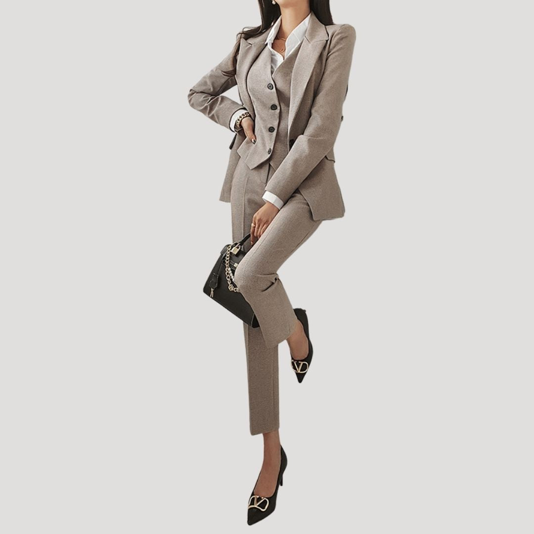 Women’s grey fitted blazer trouser suit set