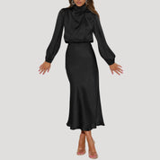 Women’s satin midi dress with long sleeves