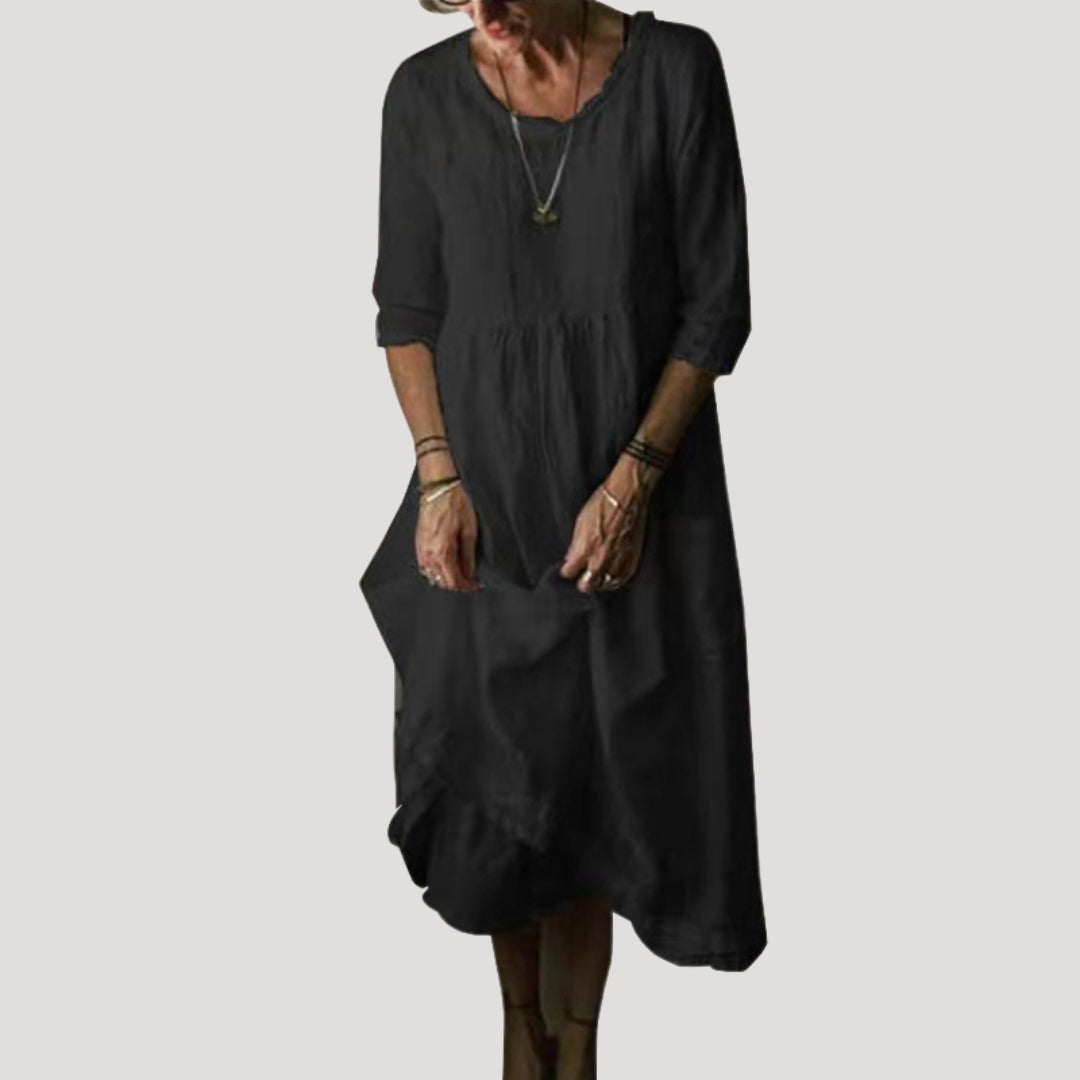 Women’s linen long sleeve smock midi dress