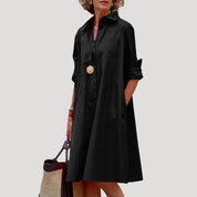 Women’s long sleeve button front midi shirt dress