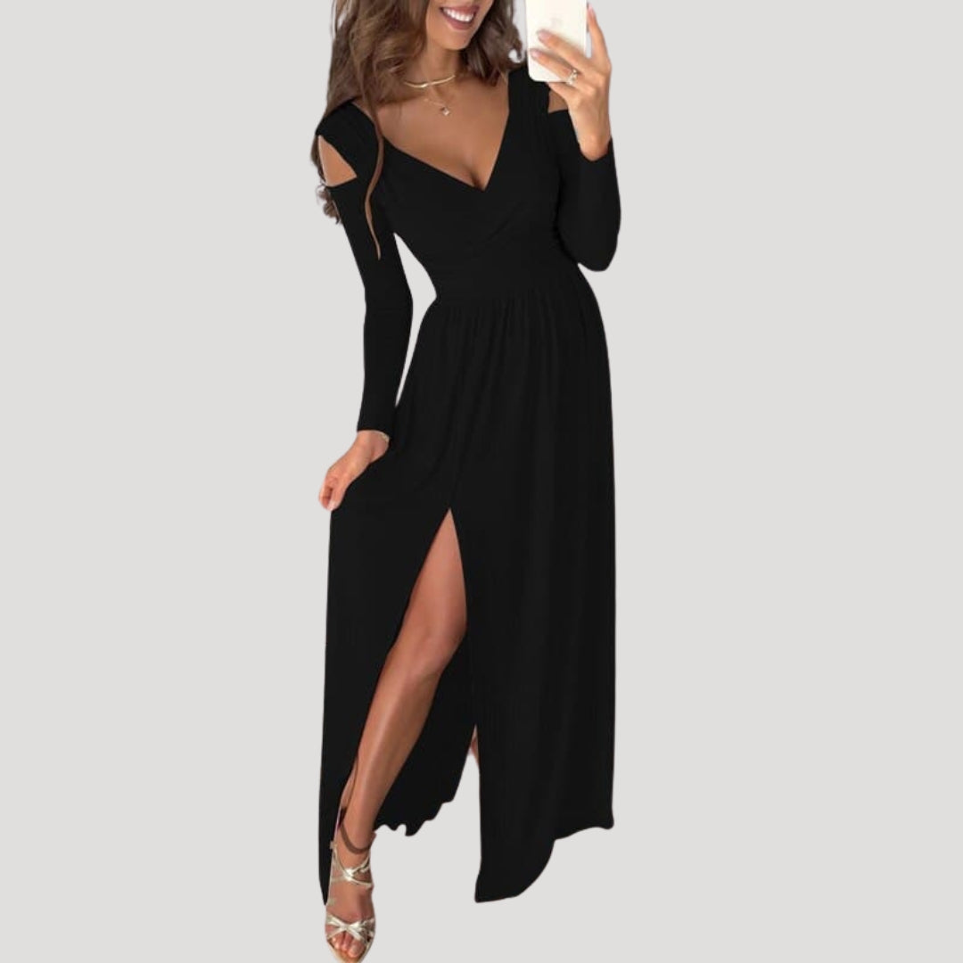 Women’s long sleeve wrap maxi wedding guest dress