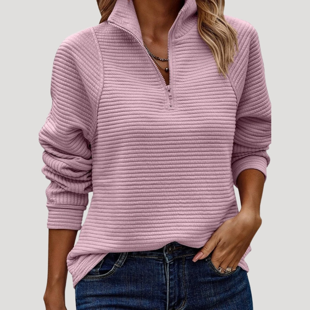 Women ribbed half-zip pullover