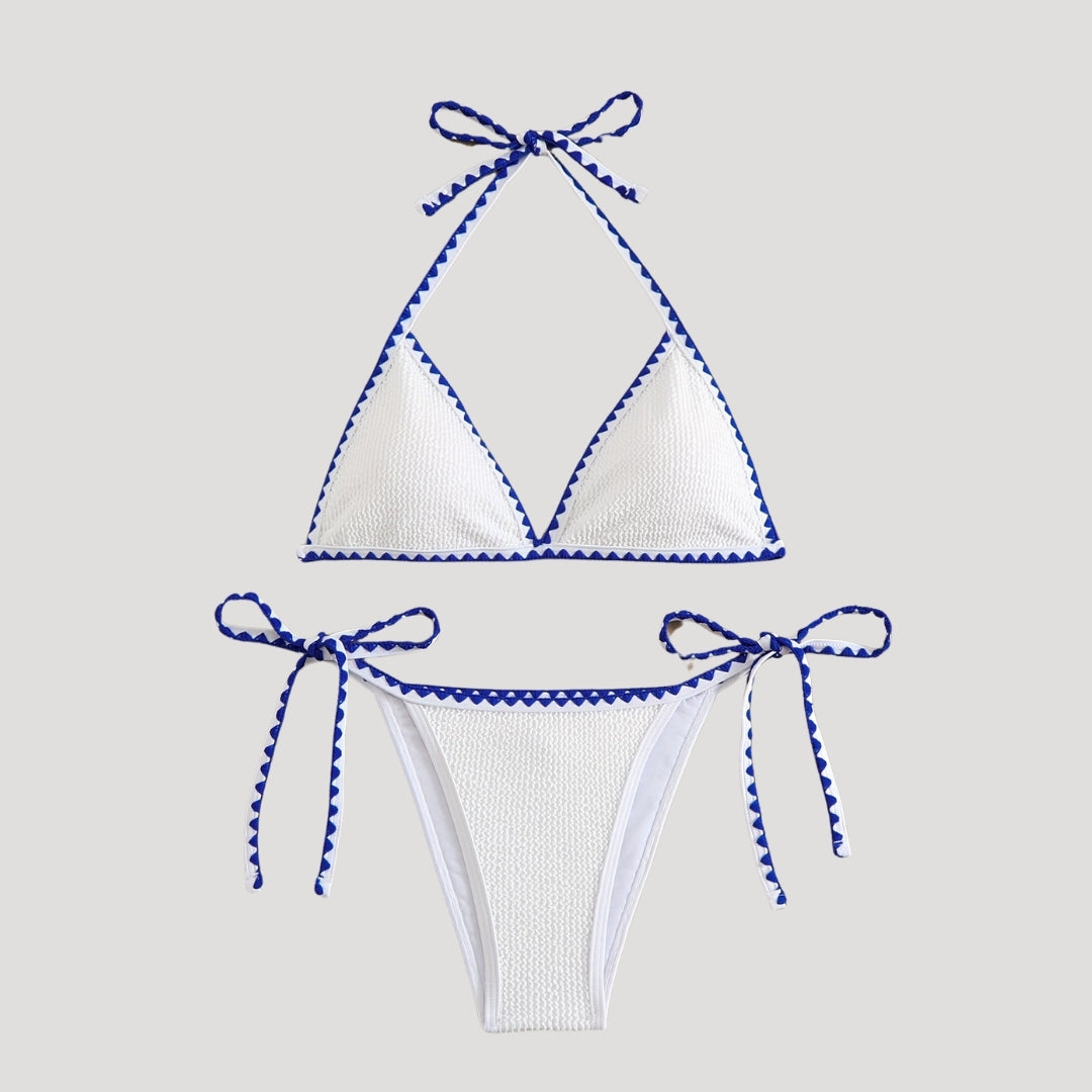 White textured triangle bikini set