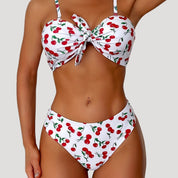 Cherry print high-waist bikini set