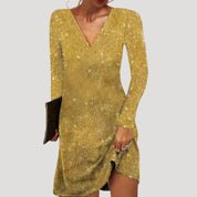 Women’s long sleeve v neck sequin mini dress