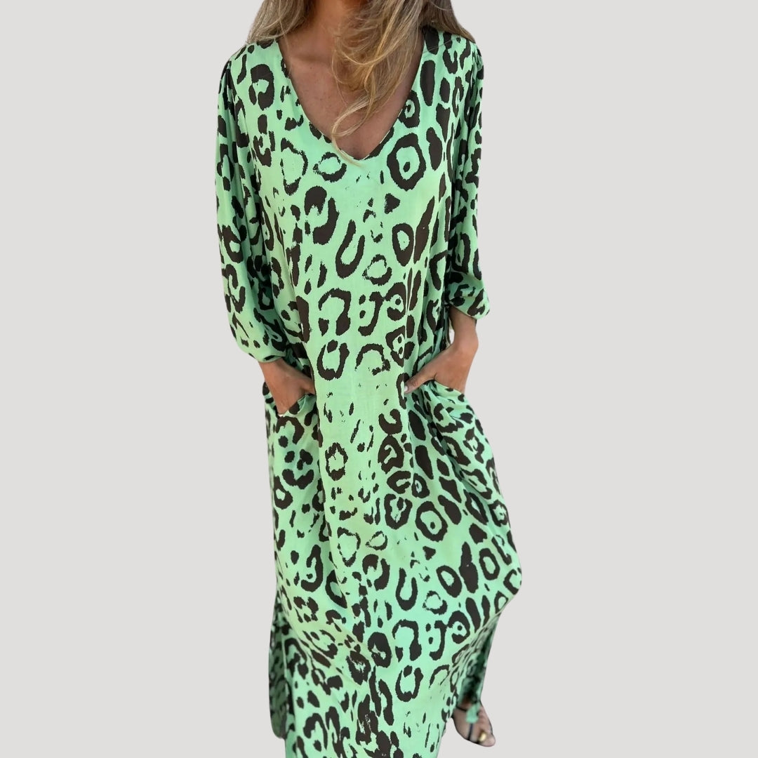 Women’s leopard print summer v neck maxi dress