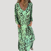 Women’s leopard print summer v neck maxi dress