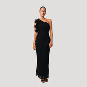 Women's one shoulder ruffle maxi wedding guest dress