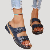 Women’s buckle walking slip on flat sandals