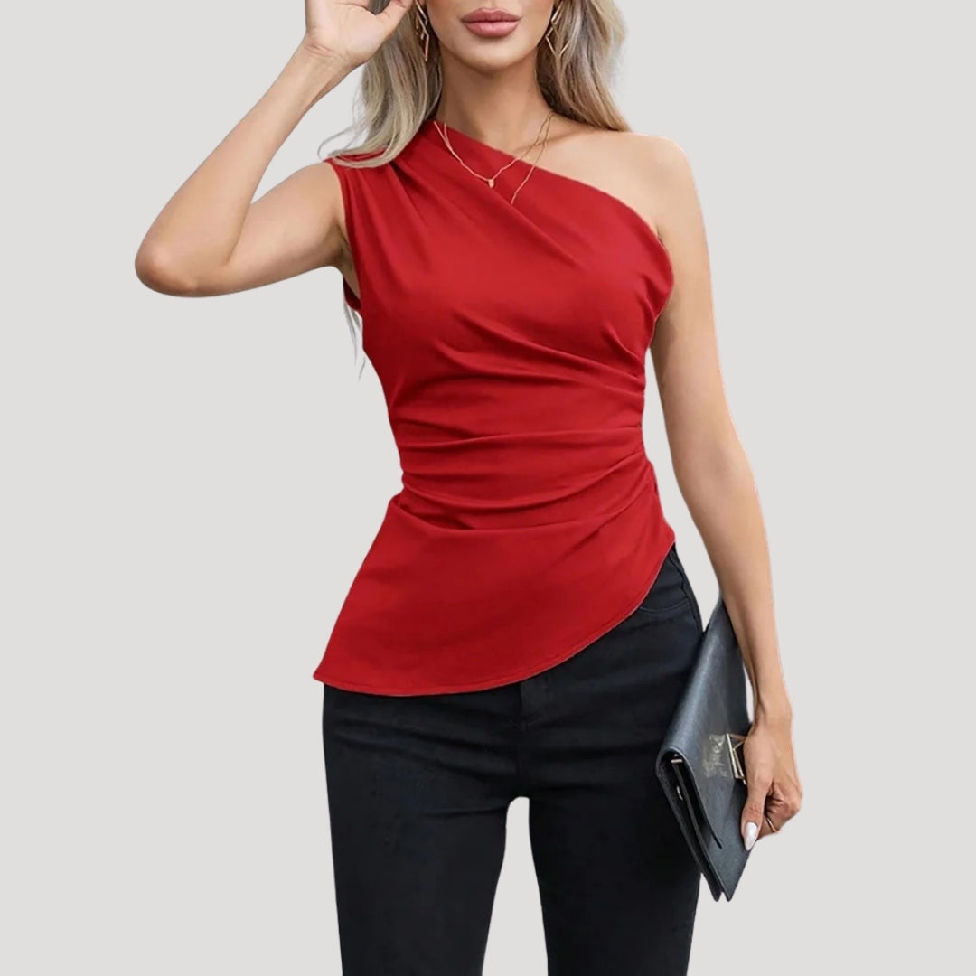 Elegant one-shoulder ruched top