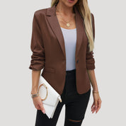 Single-button ruched sleeve blazer