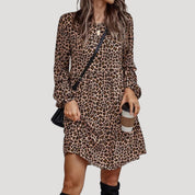 Women’s leopard print long sleeve smock mini dress
