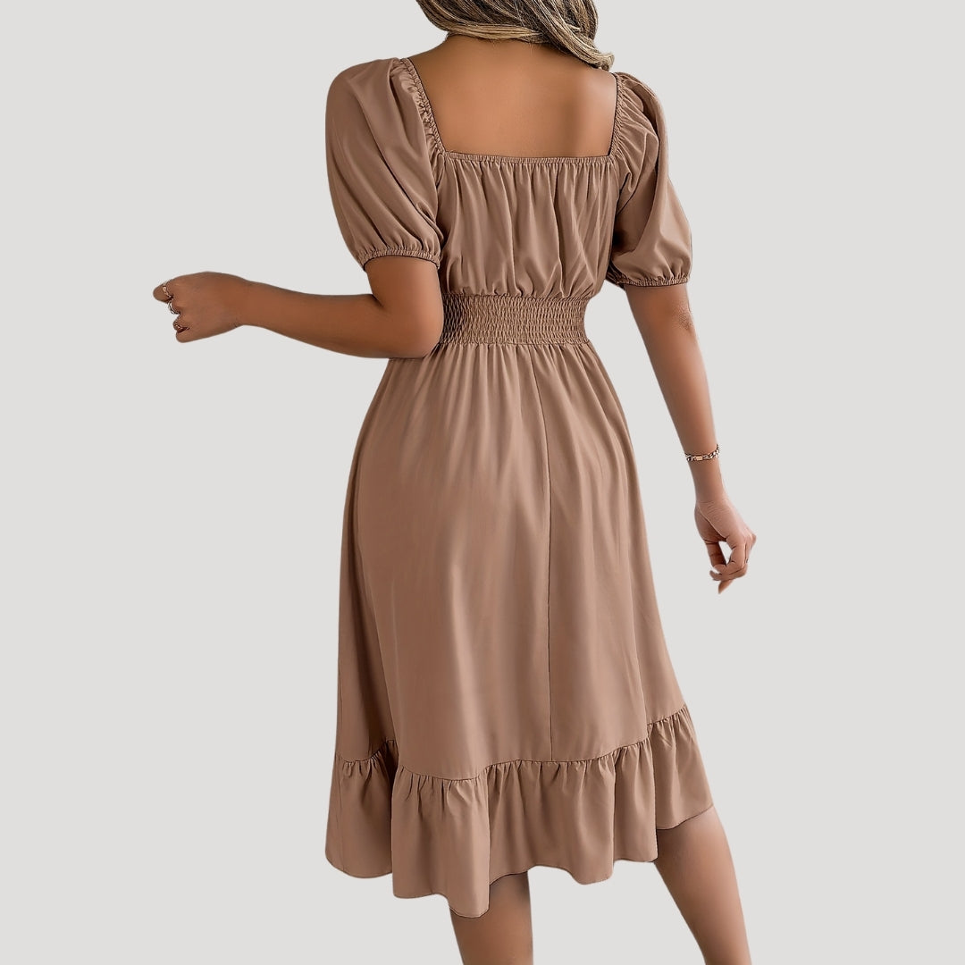 Smocked waist puff sleeve midi dress