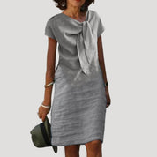 Women’s linen tie neck short sleeve midi dress
