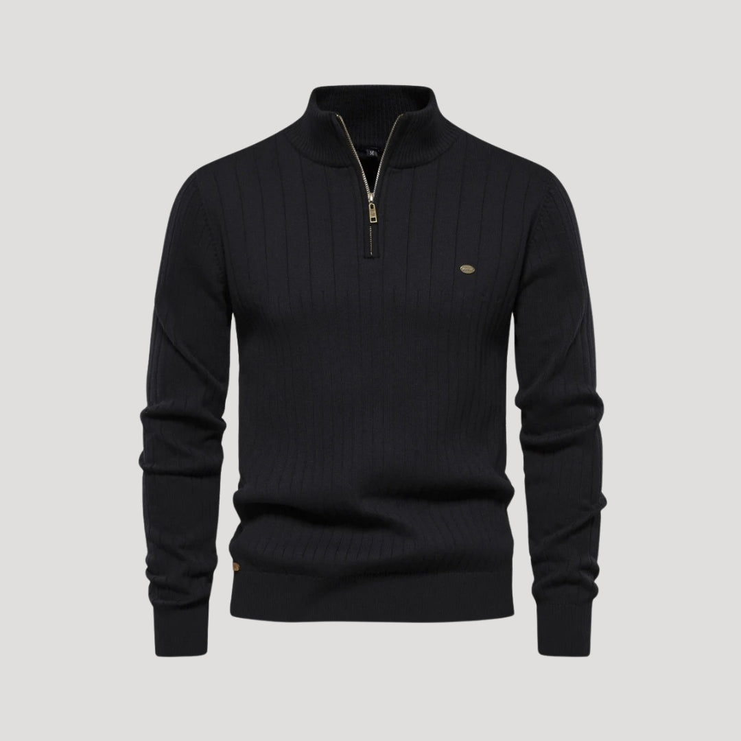 Men ribbed quarter-zip sweater