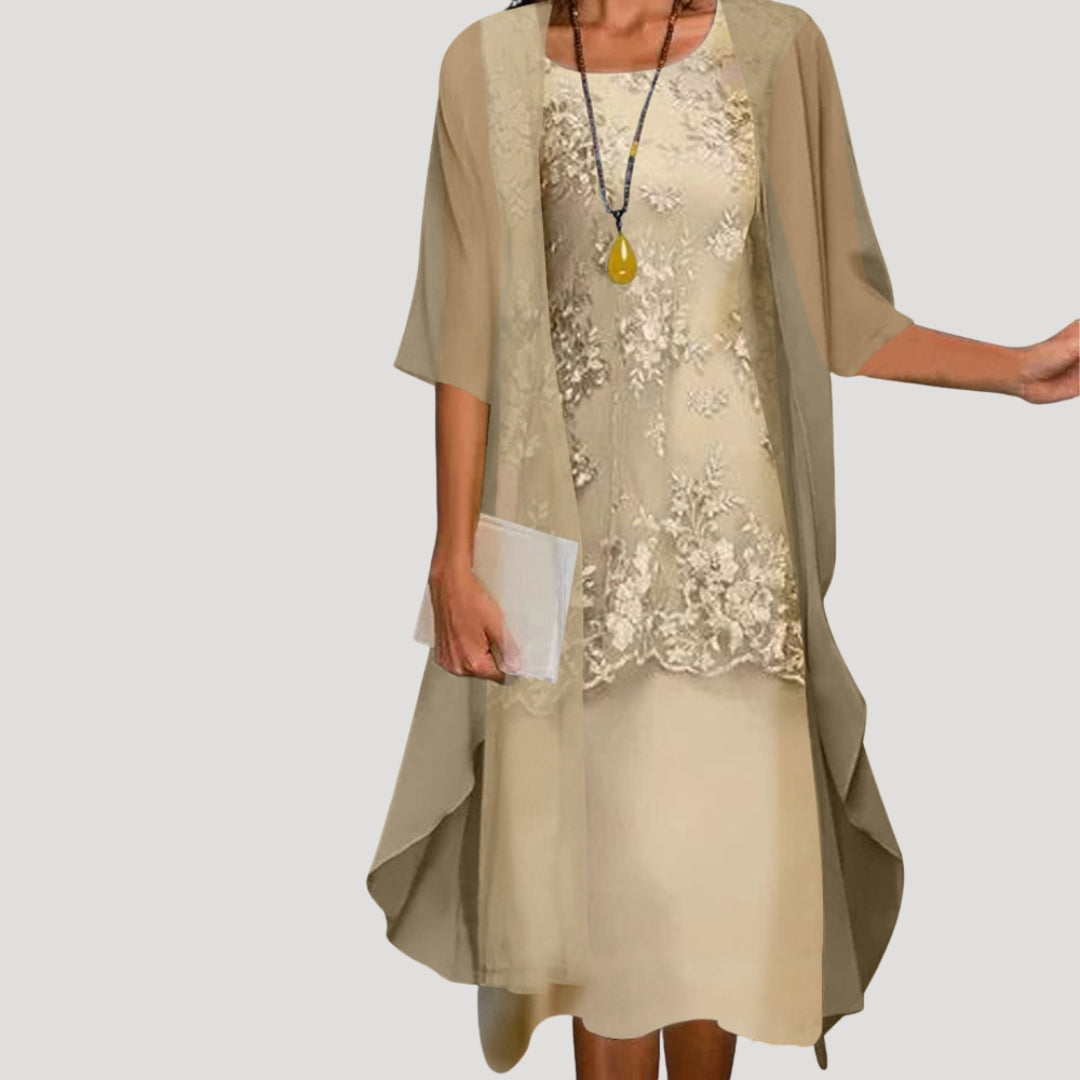 Women’s lace chiffon layered midi dress