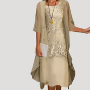 Women’s lace chiffon layered midi dress