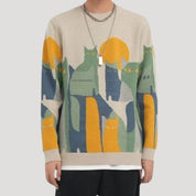 Men cat print oversized sweater