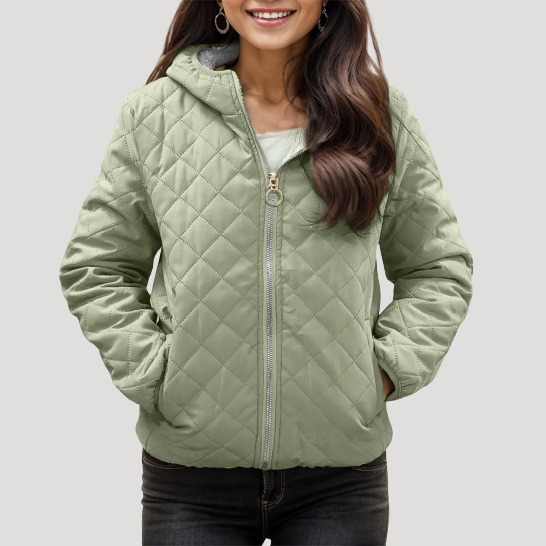 Women's quilted puffer hooded spring zip up jacket – NOIR PEARL